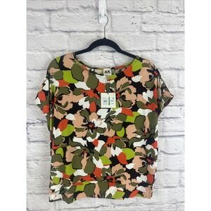 Anne Klein NWT Colorful Floral Print Boho Feminine Summer Blouse Petite Large